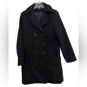 Beninos Woman’s Double Breasted Wool Long Coat Black Size XL
